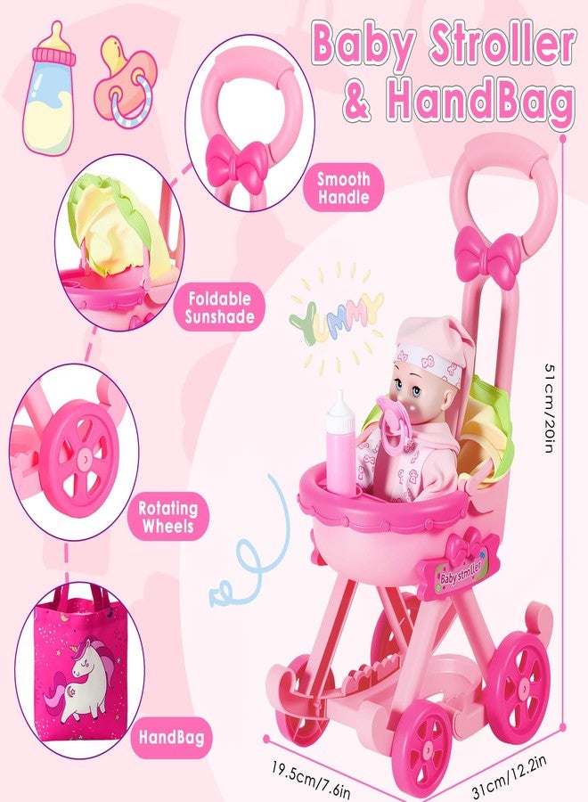 HUITEM Baby Doll Stroller Toys Set, 17 PCS Baby Doll Accessories Stroller Toys with Baby Dolls,2 Sets Doll Clothes, Playpen, Handbag, Feeding Nursery Pretend Play Gifts for Girls Toddlers 3 4 5 - Image 4